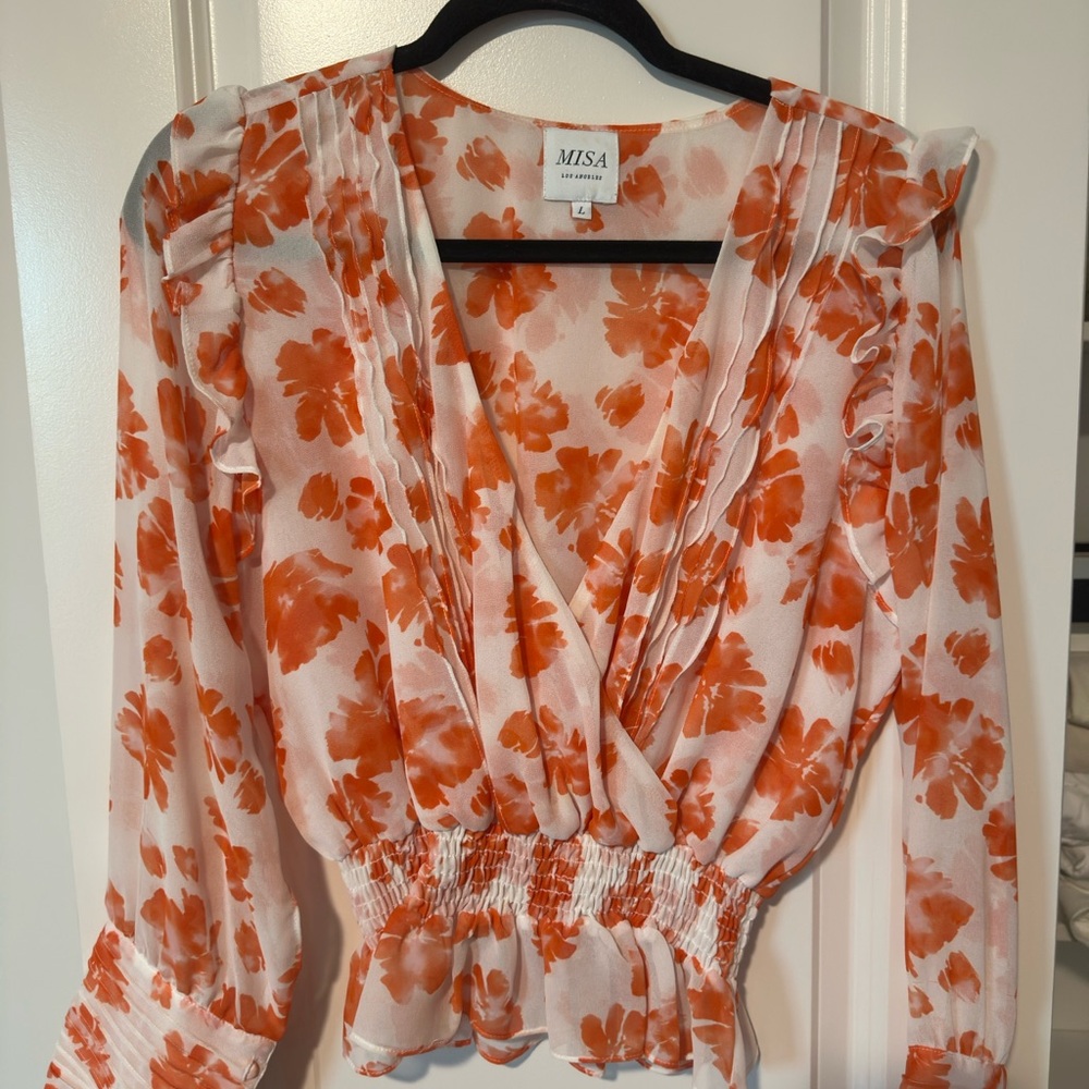 Misa Los Angeles Orange Floral Blouse